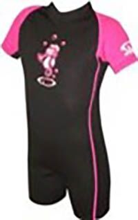 Kinder Neopren Anzug 2mm/ kurzärmlig / schwarz-rosa mit Seepferdchenmotiv